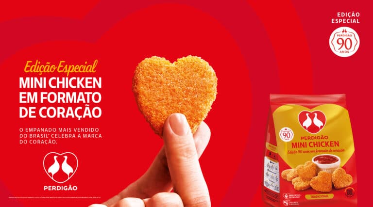A Perdigão comunica o lançamento da edição especial do Mini Chicken em formato de coração, em comemoração aos 90 anos da marca. 