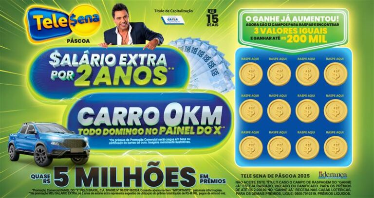 Para a Páscoa deste ano, a Tele Sena lança uma nova campanha recheada de prêmios, entre os dias 9 de março e 13 de abril de 2025.