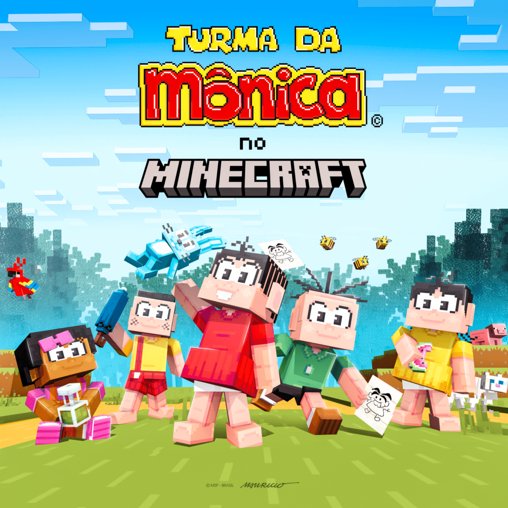 Turma da Mônica chega oficialmente ao Minecraft, com uma coleção de skins 3D dos personagens Mônica, Cebolinha, Milena, Cascão e Magali.