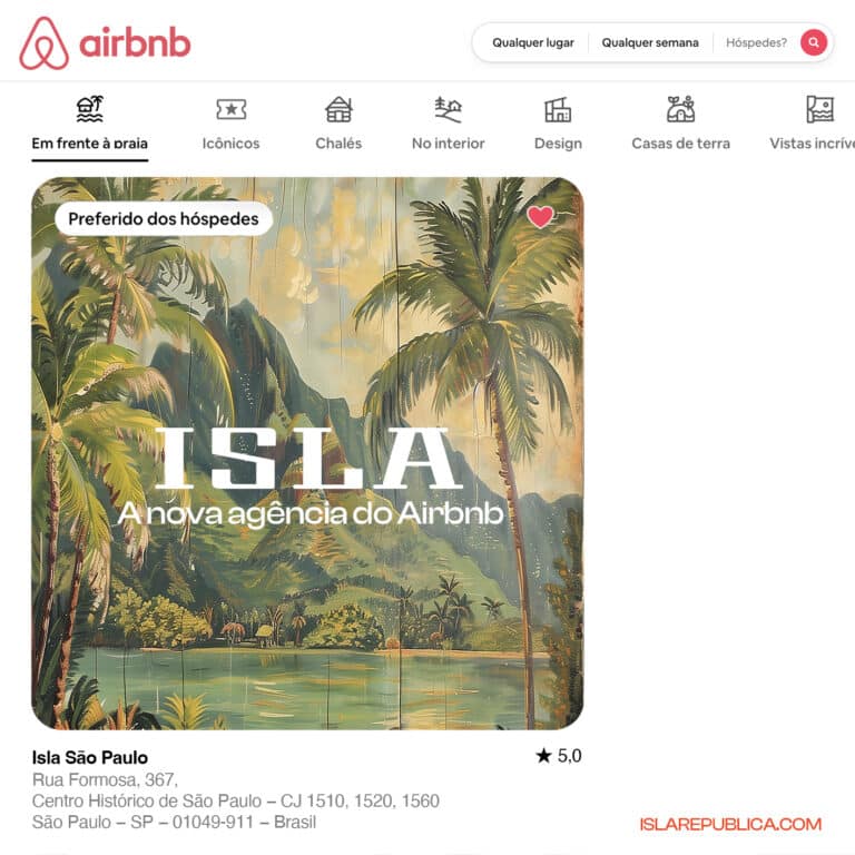 ISLA comunica parceria com o Airbnb e passa a fazer parte dos parceiros que apoiam o app em entregas de criação e produção das comunicações.