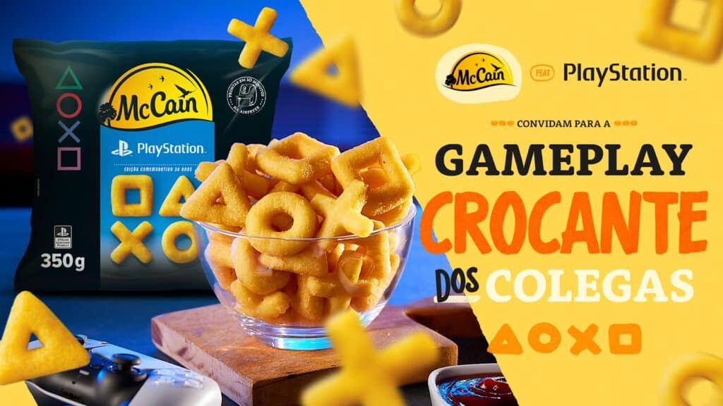 A McCain se uniu à PlayStation Brasil para homenagear as três décadas do PlayStation, e lançou este ano inéditas batata-fritas.