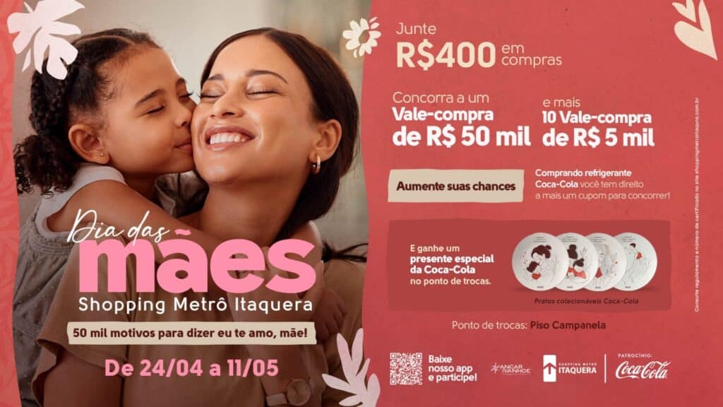 O Shopping Metrô Itaquera preparou uma promoção especial de Dia das Mães, em parceria com a Coca-Cola.