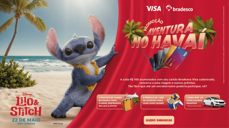 O Bradesco lança, para celebrar a estreia do live-action de Lilo & Stitch, que chega aos cinemas brasileiros, a promoção "Aventura no Havaí".