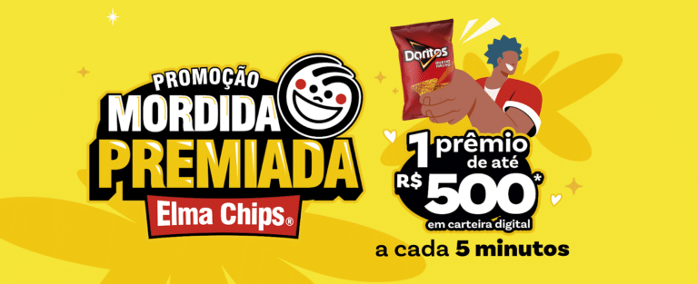 Elma Chips lança sua nova campanha, onde os consumidores concorrem a prêmios de 100, 200 e 500 reais em créditos na sua carteira digital.