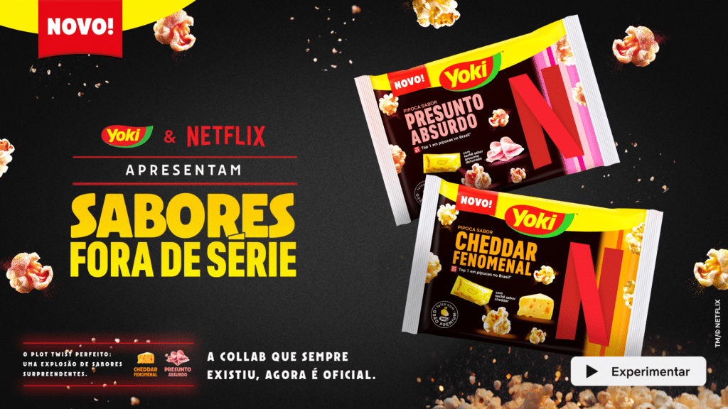 Yoki firma parceria com a Netflix e decide lançar dois sabores fora de série de pipoca micro-ondas: Cheddar Fenomenal e Presunto Absurdo.