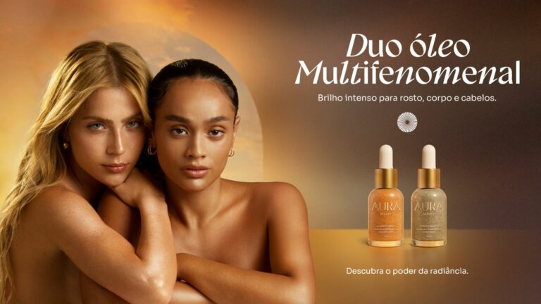 AURA Beauty apresenta campanha do projeto que marca o lançamento do Duo de Óleo Multifenomenal - Brilho intenso para rosto, corpo e cabelos.