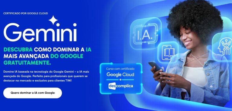 O Descomplica e a TIM anunciam um curso de formação livre e 100% online em Inteligência Artificial, com conteúdo exclusivo para clientes.