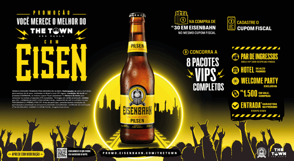 A Eisenbahn lança uma nova promoção, que levará consumidores para viverem uma experiência VIP e exclusiva no The Town 2025.