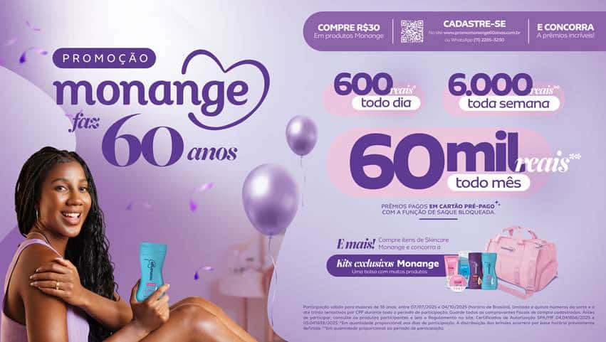 A Monange completa 60 anos em 2025 e lança uma promoção nacional para celebrar essa trajetória de sucesso com seus consumidores.