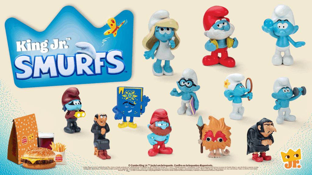 Os Smurfs voltam ao Burger King em uma coleção que celebra o novo filme dos personagens, que estreia nas telonas no dia 17 de julho.