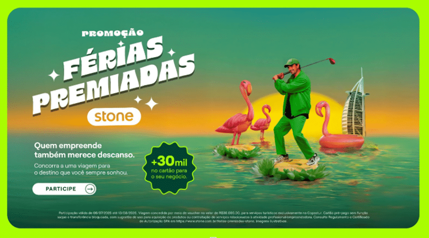 A Stone comunica o lançamento da promoção "Férias Premiadas Stone", iniciativa que vai presentear dois empreendedores com um merecido recesso.