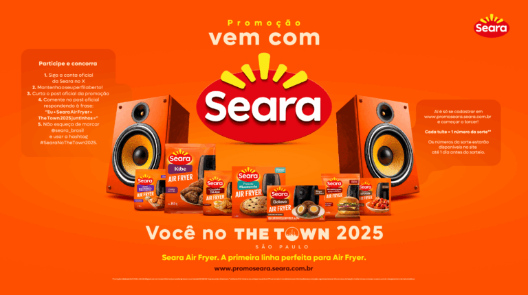 A Seara lançou a promoção "VEM COM A SEARA", em que irá distribuir pares de ingressos para o The Town 2025.