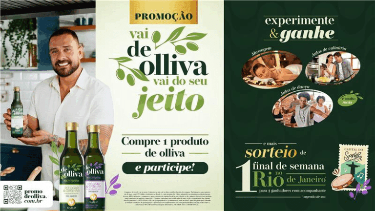 Gallo lança, para apresentar De Olliva, seu novo óleo de cozinha 100% oliva, a promoção "Vai de Olliva, Vai do Seu Jeito".