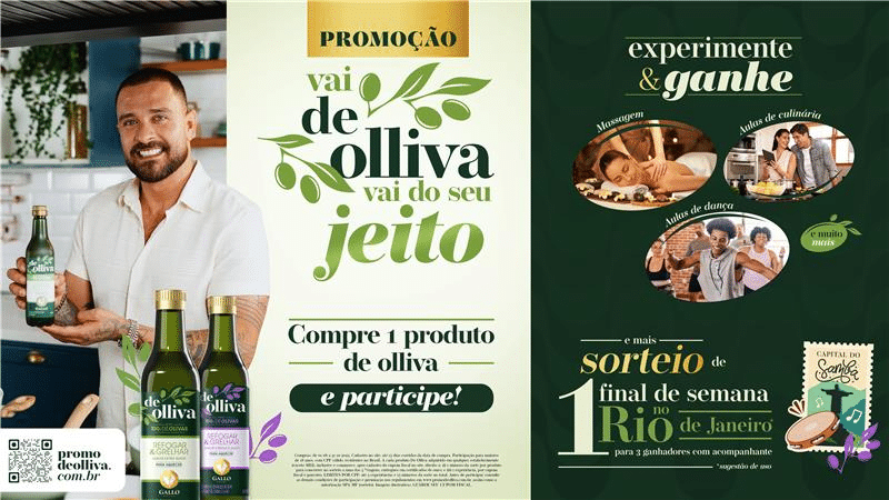 Gallo lança, para apresentar De Olliva, seu novo óleo de cozinha 100% oliva, a promoção "Vai de Olliva, Vai do Seu Jeito".