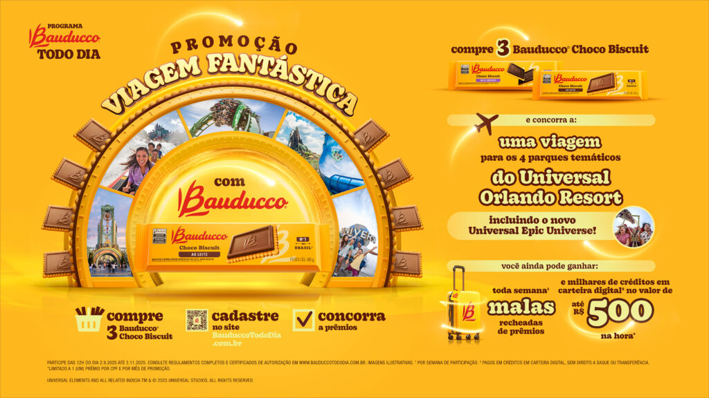 A Bauducco acaba de lançar a promoção "Viagem Fantástica", que combina prêmios instantâneos com experiências exclusivas em família.