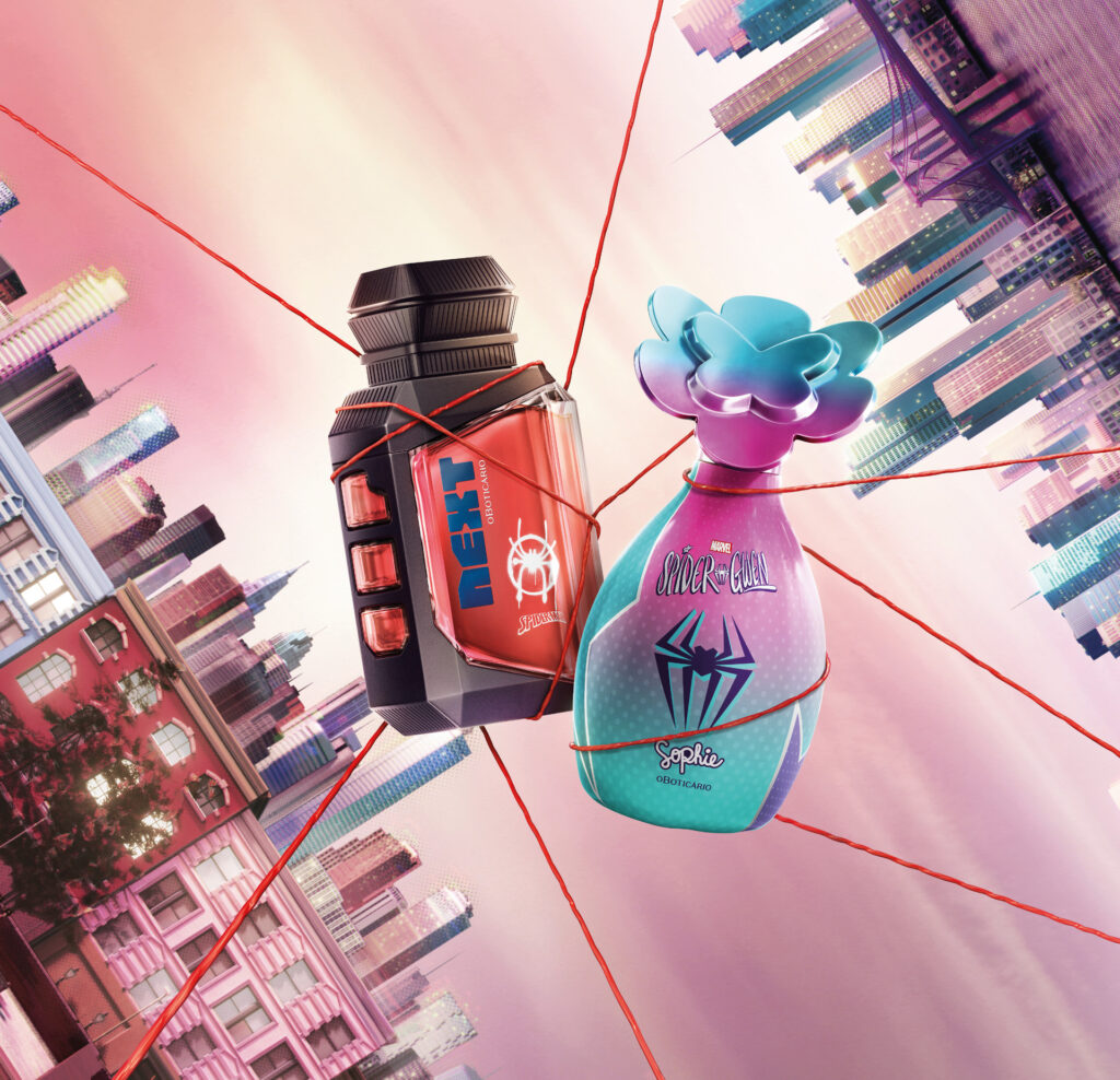 O Boticário lança as novas linhas de Next e Sophie, inspiradas nos personagens Miles Morales e Gwen Stacy, da franquia Homem-Aranha.