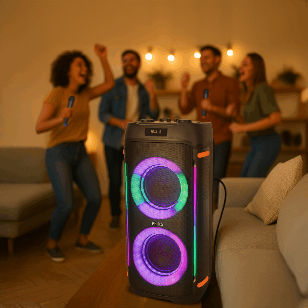 A Philco apresenta a PCX6900, que une potência sonora, conectividade e um show de luzes que acompanha o ritmo da música.