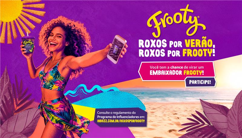 A Frooty comunica o concurso cultural "Roxos por Verão, Roxos por Frooty", com campanha criada em parceria com a agência SaudaBe.