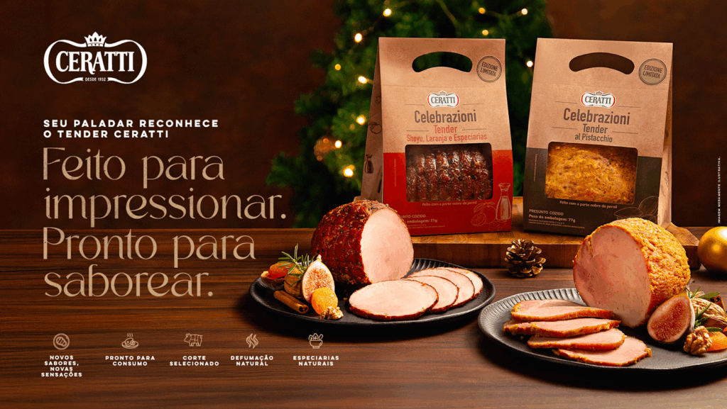 A Ceratti apresenta sua mais nova campanha de Festas 2025, focada nas linhas de tender, mini jamón e charcutaria.