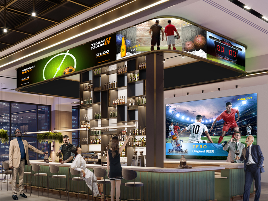 Displays comerciais da LG. Marca aposta em OLED transparente e painéis de LED para criar experiências imersivas no varejo e hotelaria.