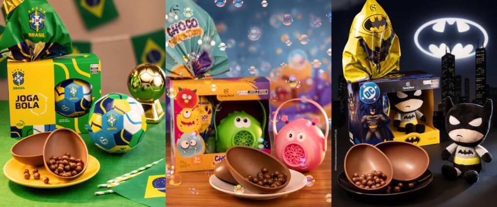 Cacau Show revela Páscoa 2026 com 75 produtos e aposta em nostalgia. Crédito das imagens: Divulgação