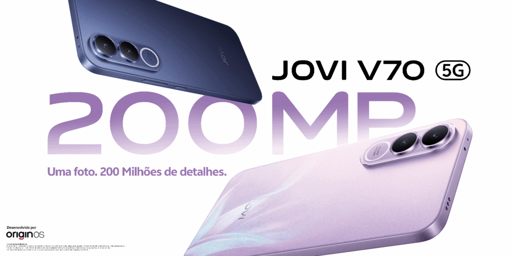 JOVI lança no Brasil o V70 5G com câmera de 200 MP e bateria de 7.000 mAh