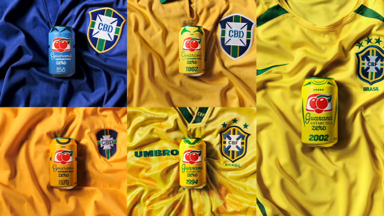 Guaraná Antarctica lança latas colecionáveis inspiradas nos mantos vitoriosos da Seleção Brasileira