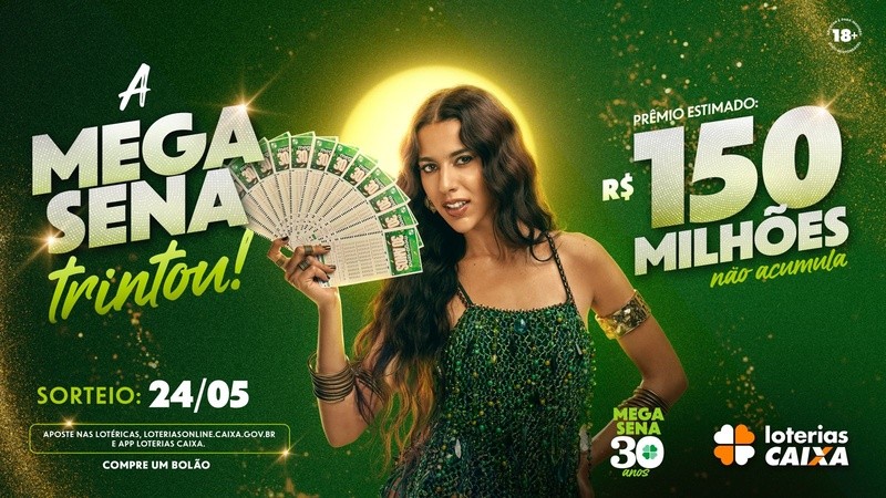 Mega Sena celebra 30 anos em campanha que une Marina Sena e prêmio milionário