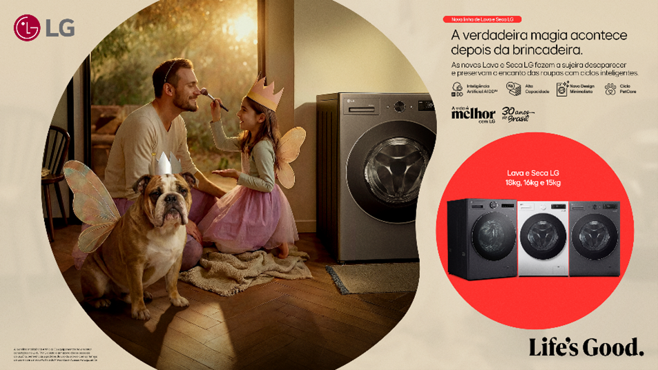 LG apresenta nova linha de lava e seca com foco em pets, alta capacidade, inteligência artificial e otimização de espaço.