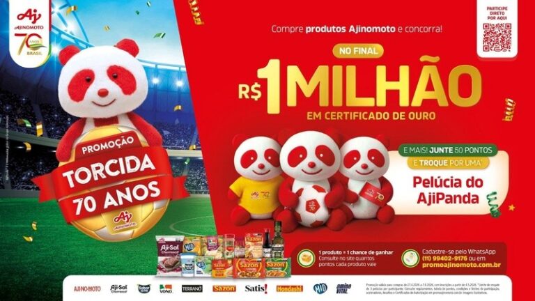 Promoção da Ajinomoto distribui pelúcias exclusivas do AjiPanda e sorteia R$ 1 milhão em ouro até agosto