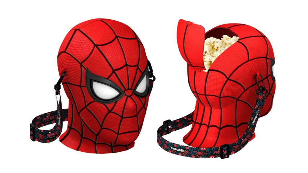 Cinépolis traz para o Brasil balde de pipoca colecionável inspirado em "Homem-Aranha: Um Novo Dia" com movimento nos olhos