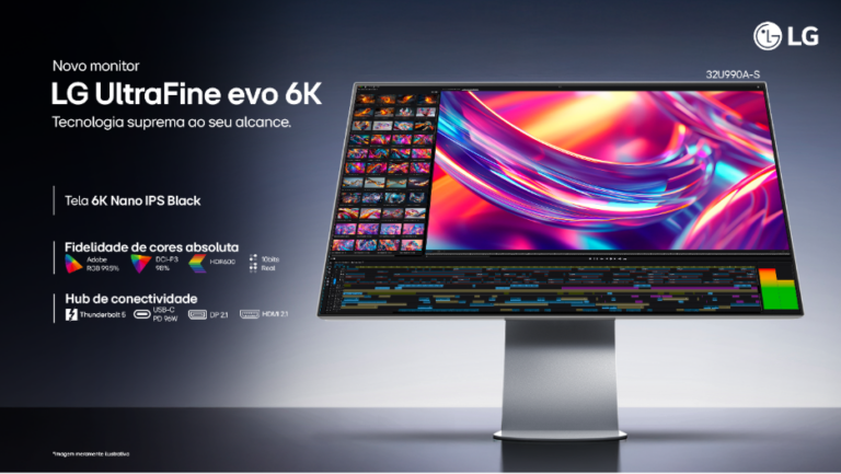 LG amplia portfólio premium no Brasil com o monitor 6K 32U990A-S voltado a profissionais