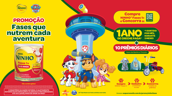 NINHO Fases une forças com Patrulha Canina em promoção que sorteia um ano de creche
