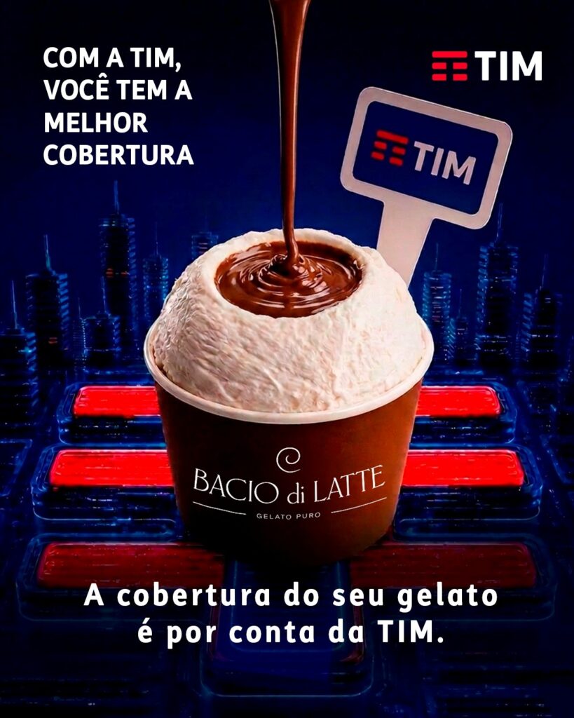 TIM e Bacio di Latte brincam com duplo sentido de “cobertura” em ação com gelato e 5G