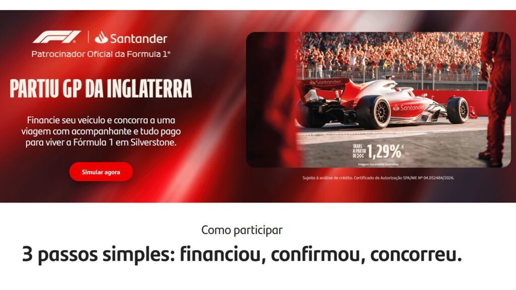 Santander levará cliente ao GP de Silverstone, na Inglaterra, em 2027