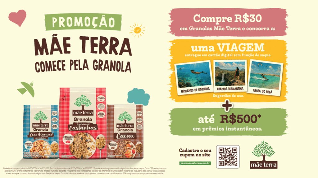 Mãe Terra oferece R$ 25 mil para viagem em promoção de granolas